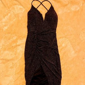 Sparkle brown midi dress with slit